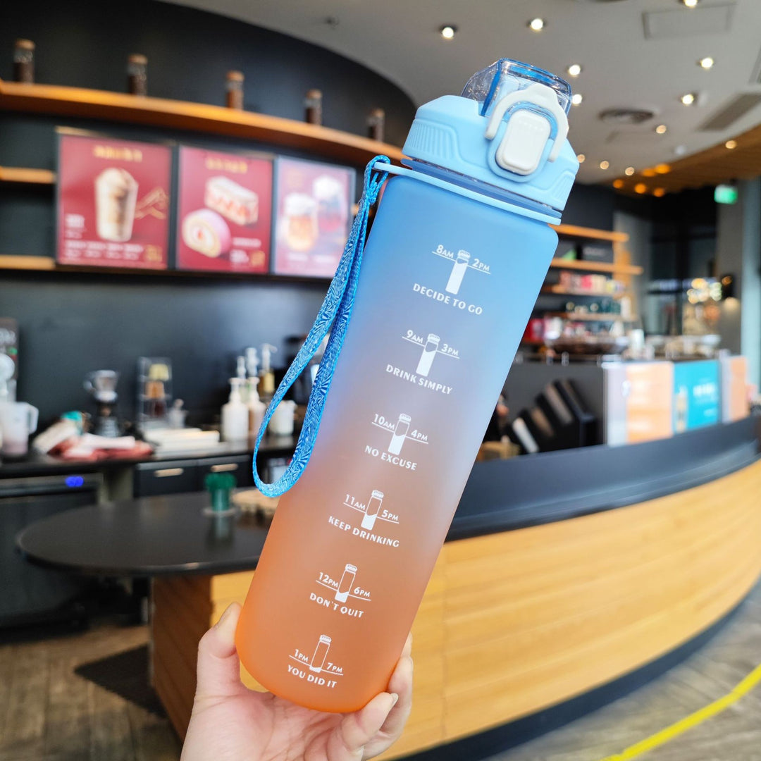Women's Motivational Water Bottle with Unique Time Marking and Secure Closure Bowlift
