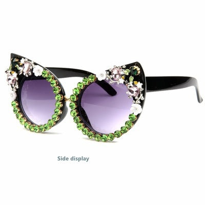 Women's Cat-Eye Sunglasses with Sparkling Gemstones Bowlift