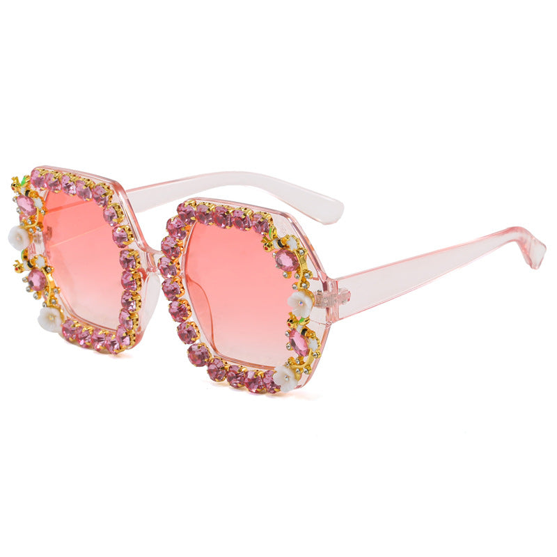 Women's extravagant hexagon sunglasses with crystal embellishment Bowlift