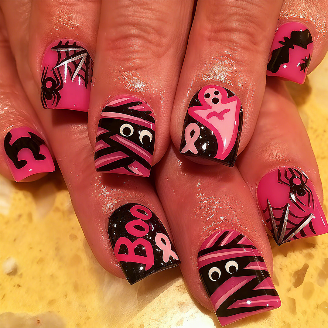 Halloween Artificial Nails with Playful Designs and Glitter Details Bowlift
