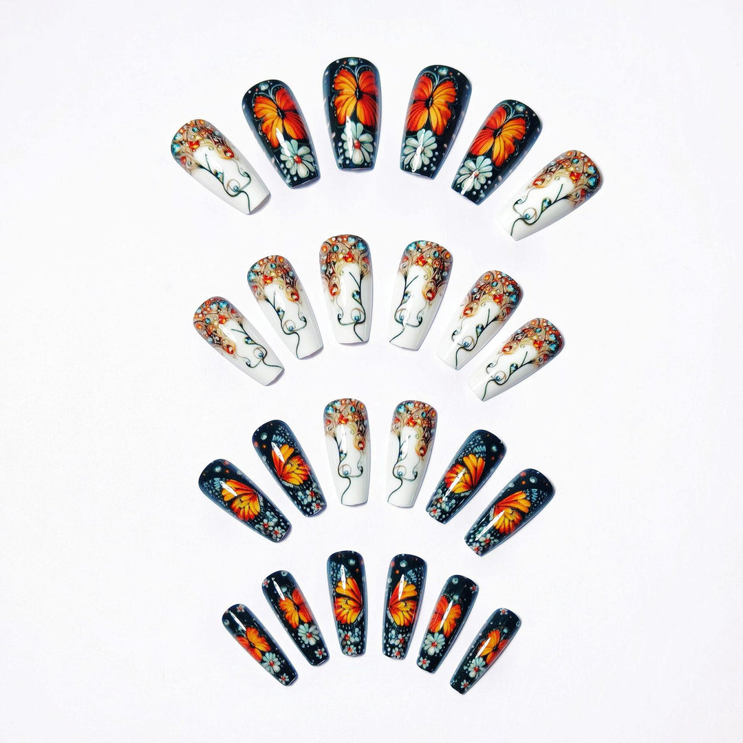 Artificial nails with filigree butterfly and flower designs Bowlift