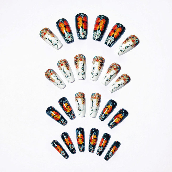 Artificial nails with filigree butterfly and flower designs Bowlift