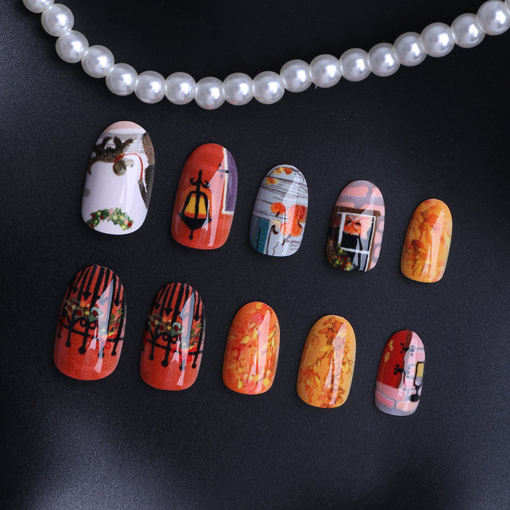 Artificial Nails in Creative Autumn Design Bowlift