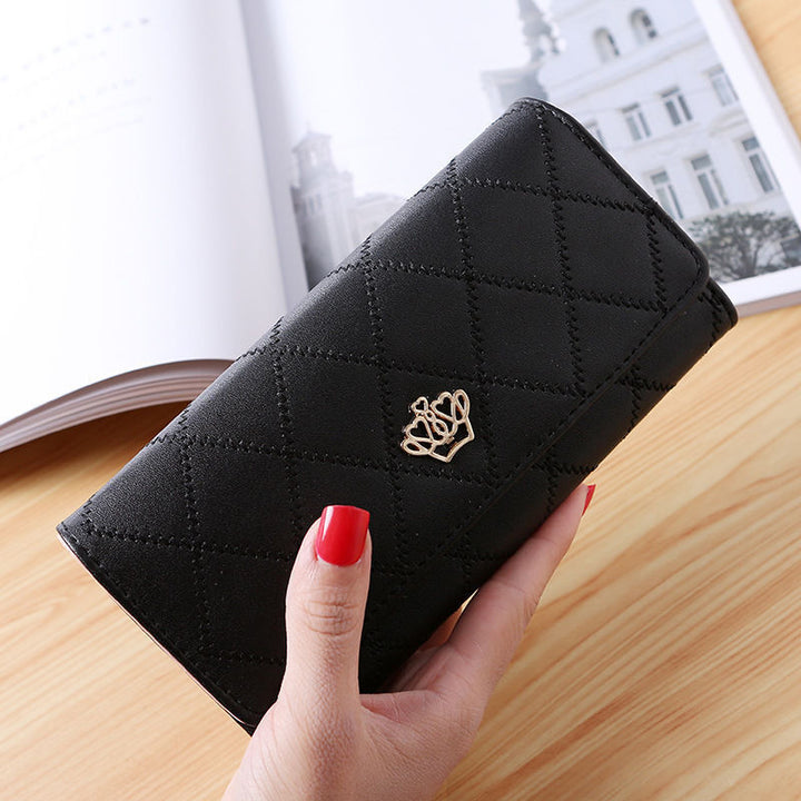 Quilted Long Wallet Clutch with Card Organizer and Coin Compartment Bowlift