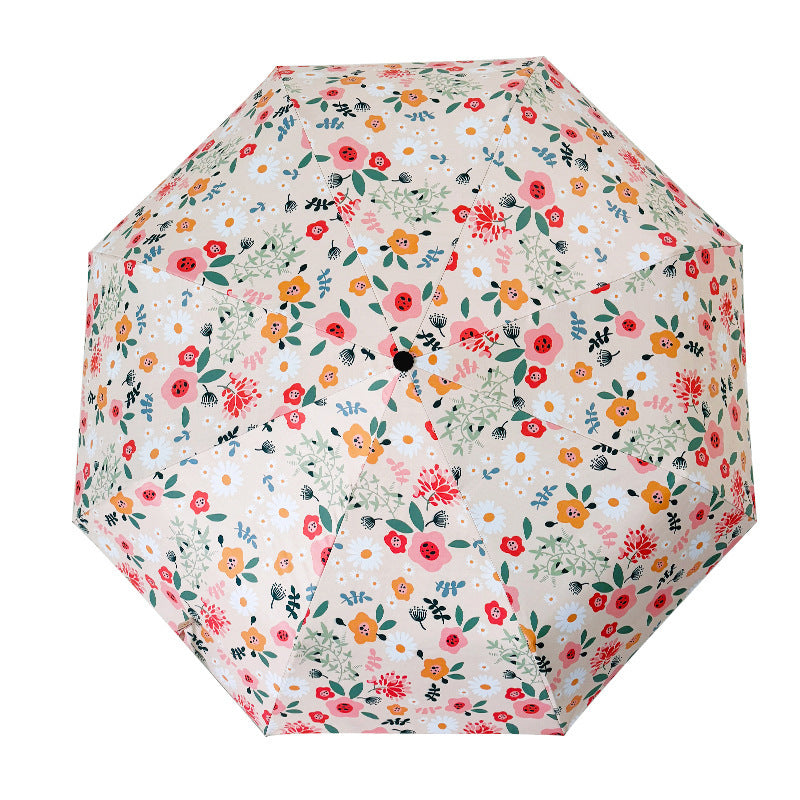 Ladies Folding Umbrella with Floral Design and Cute Details Bowlift