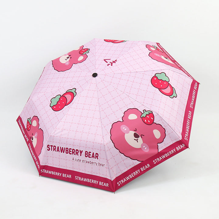 Ladies Folding Umbrella with Cute Bear Design Bowlift