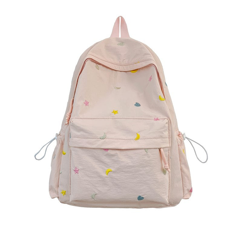 Embroidered Star and Moon Pattern Backpack Bowlift