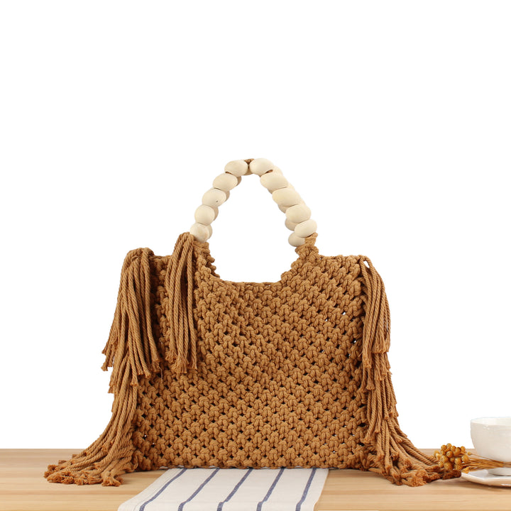 Hand-knotted tote bag with decorative fringes Bowlift