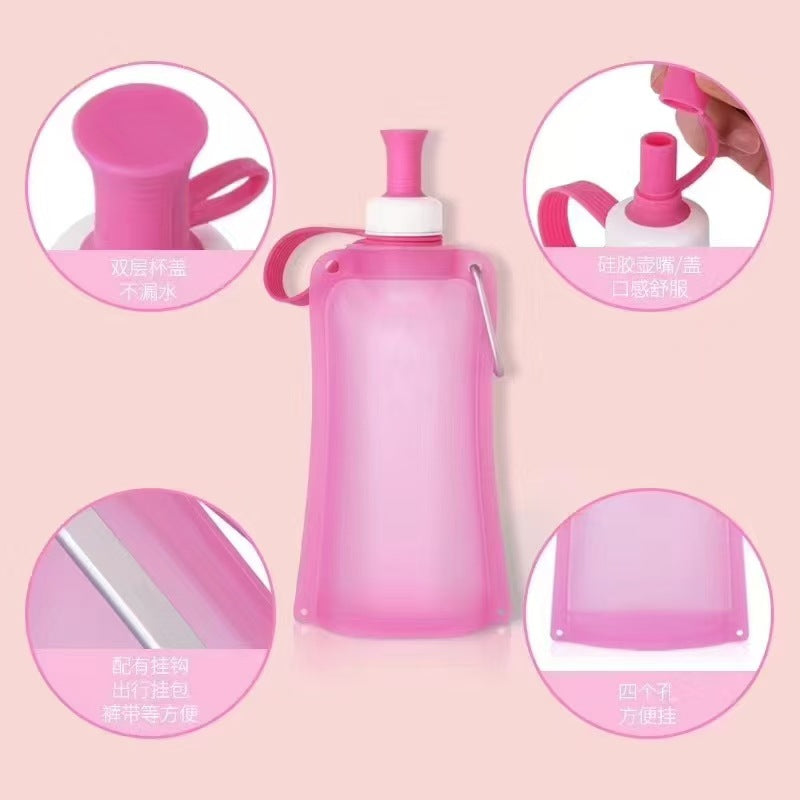 Collapsible Silicone Travel Water Bottle with Carabiner Bite Valve Bowlift