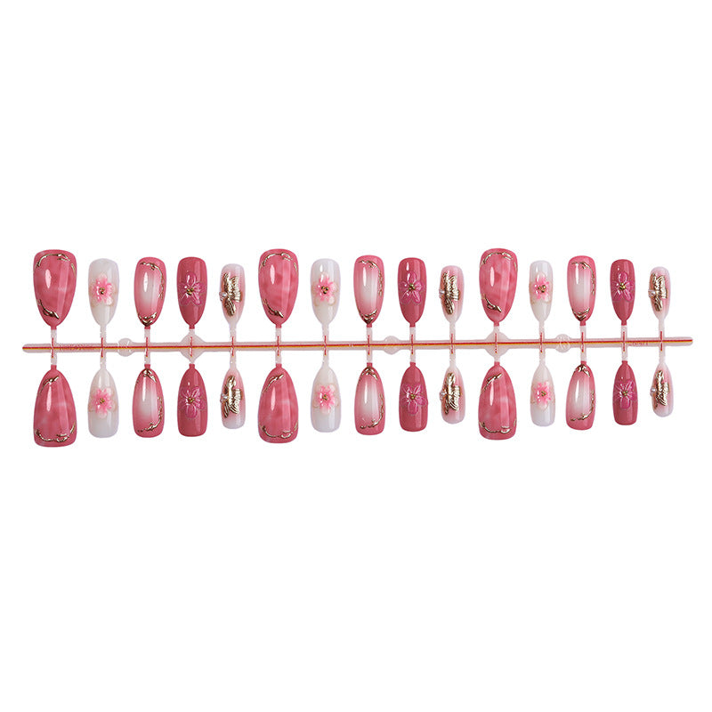 Elegant Floral Press-On Nail Set with Premium Detailing Bowlift