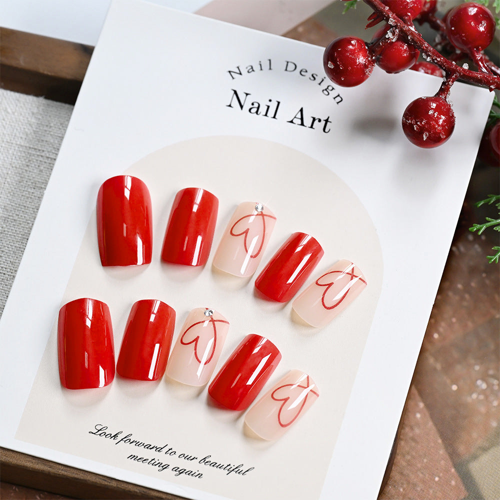 Premium Abstract Heart Press-On Nail Set Bowlift