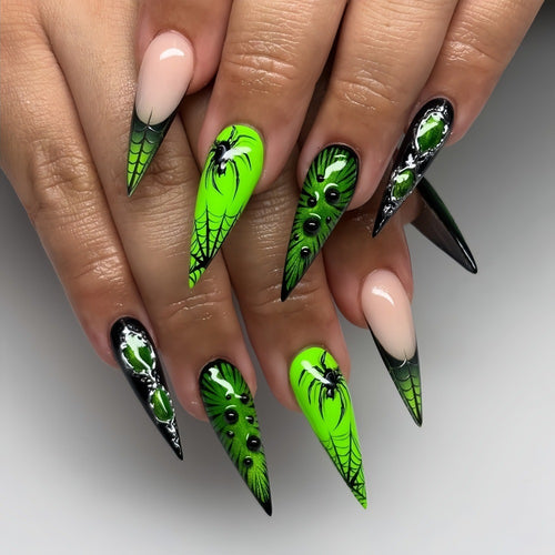 Creative artificial nails with creepy spider and web design Bowlift