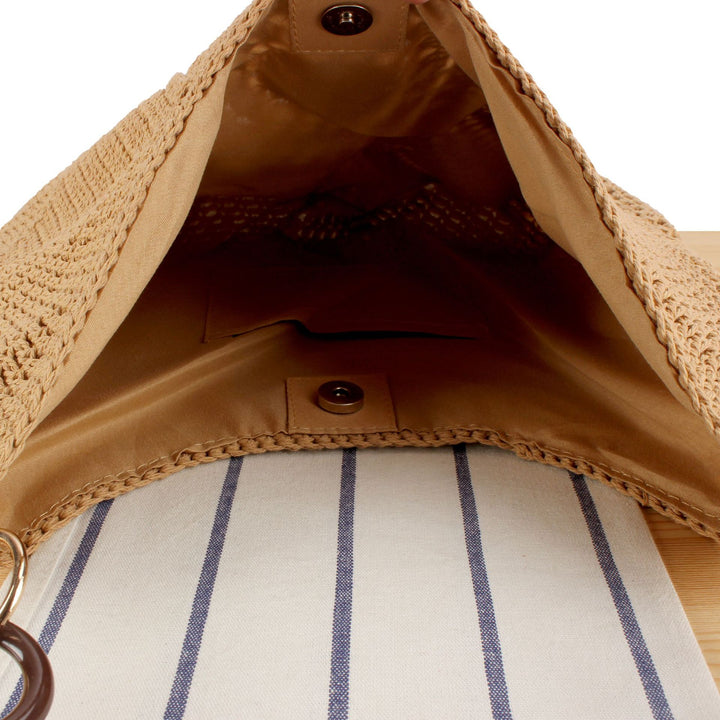 Handbag Made of Hand-Knotted Natural Material with Stylish Wooden Handles Bowlift