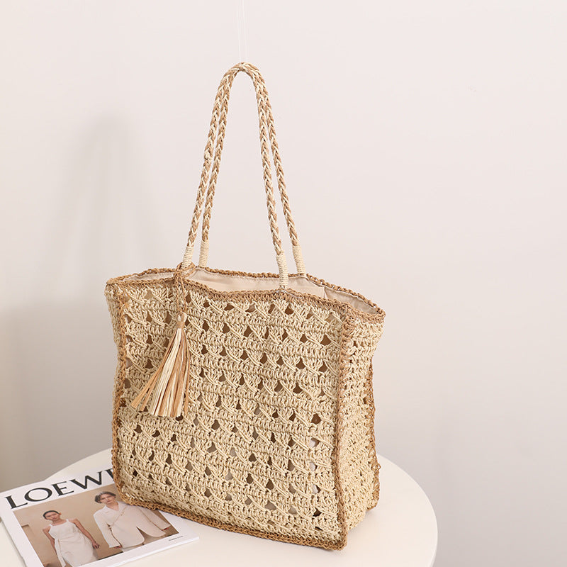 Handmade Macrame Tote Bag with Elegant Tassel Bowlift