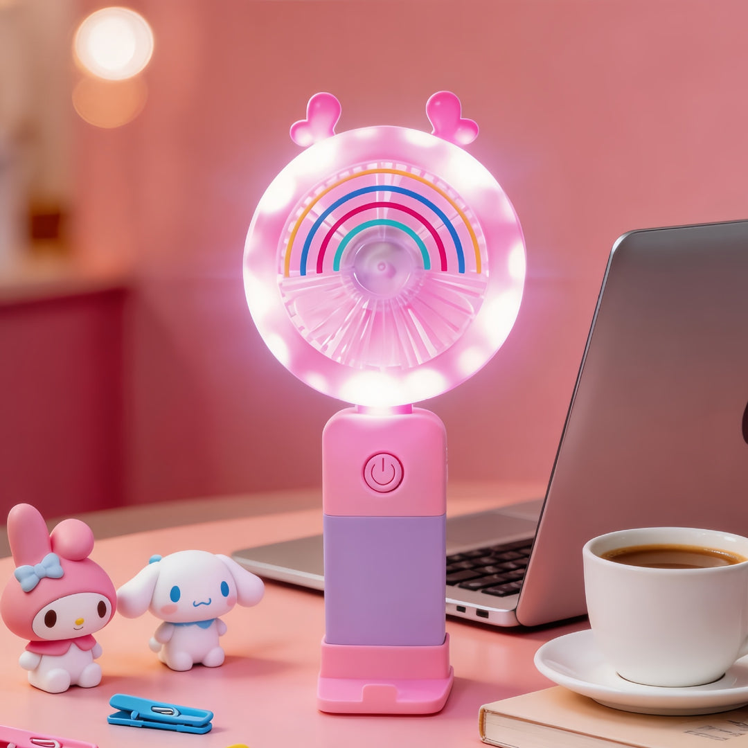 Women's Portable LED Fan with Playful Animal Design Bowlift