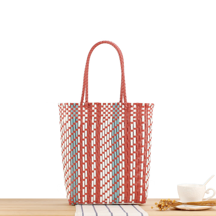 Braided Tote Bag with Colorful Design Bowlift