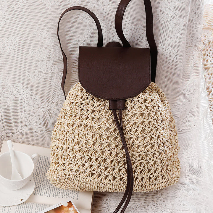 Macramee Backpack Bag with Elegant Leather Lid Bowlift