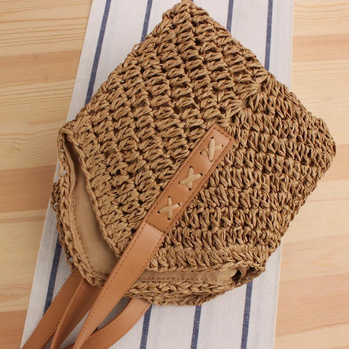 Large straw bag with leather accents Bowlift