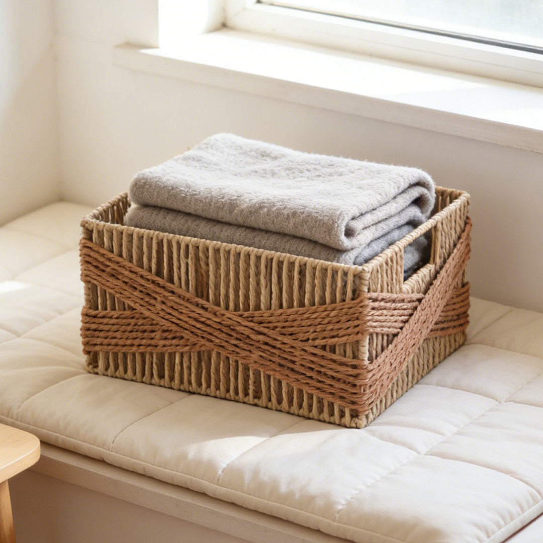 Handcrafted storage basket with decorative weave Bowlift