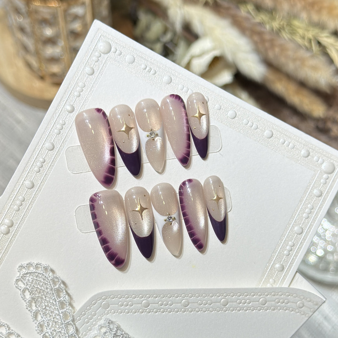 Elegant Press-On Nail Art Set with Crystal Details Bowlift