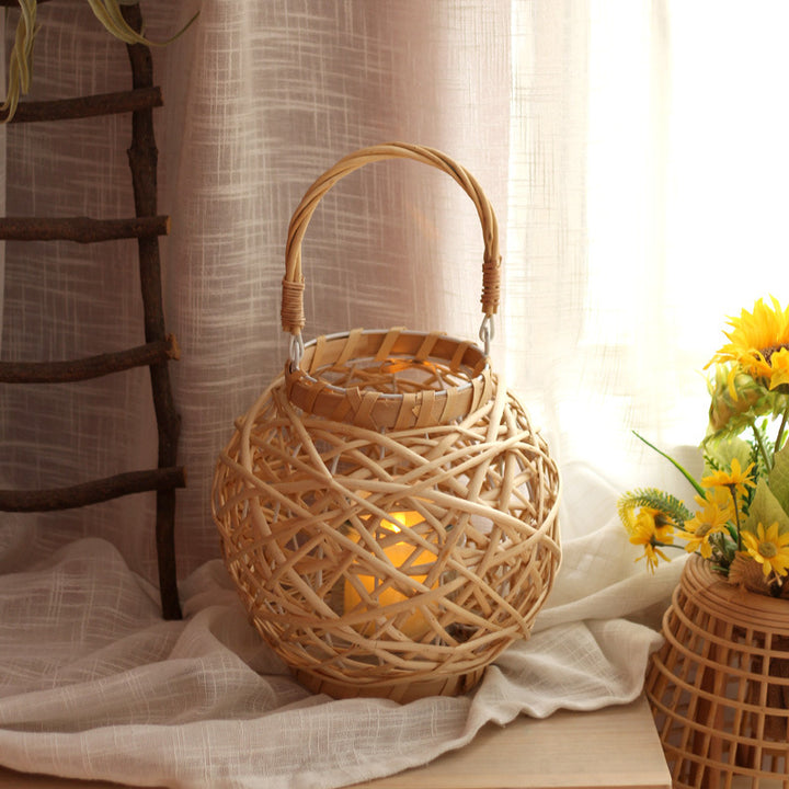 Decorative lantern made of woven natural material Bowlift