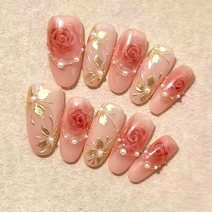 Artful Nail Tips with Rose Design Bowlift