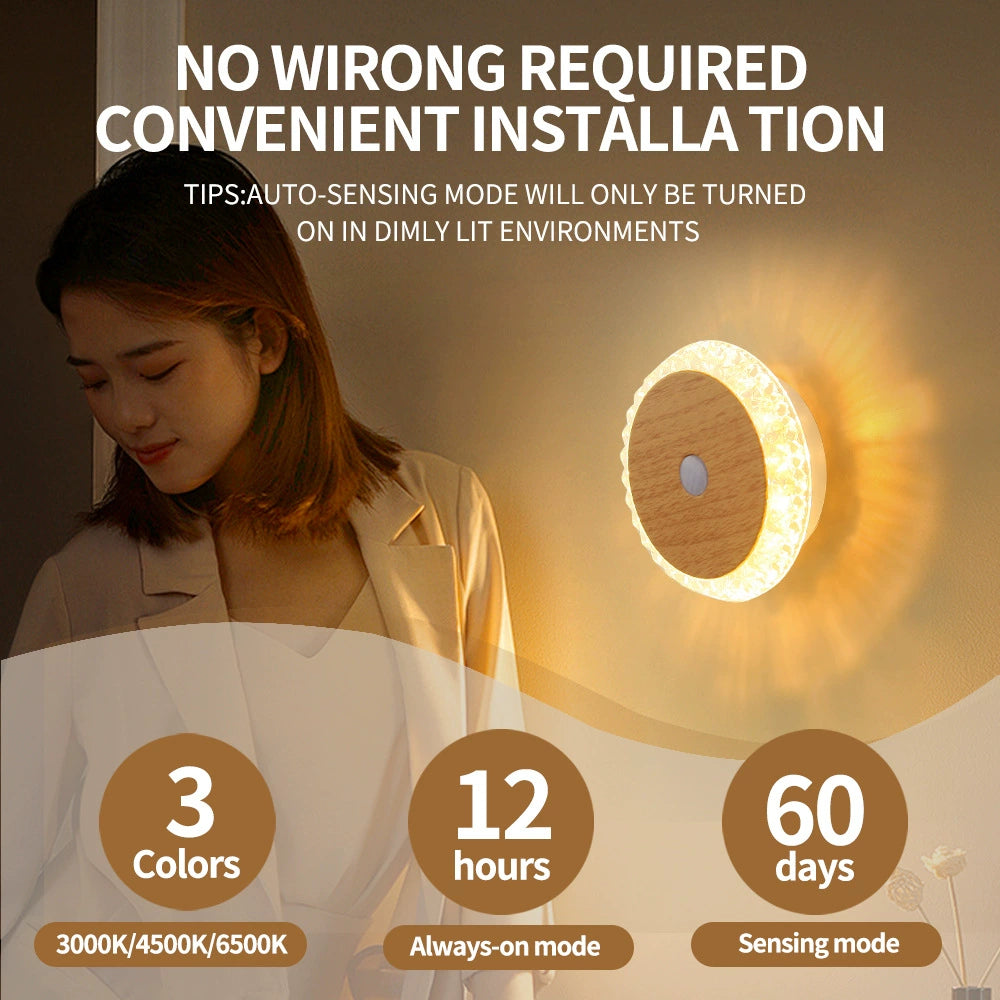 Smart Rechargeable Motion-Sensing Wall Lamp Hotel Bedside Ambient Night Light No-Drill Wall Light