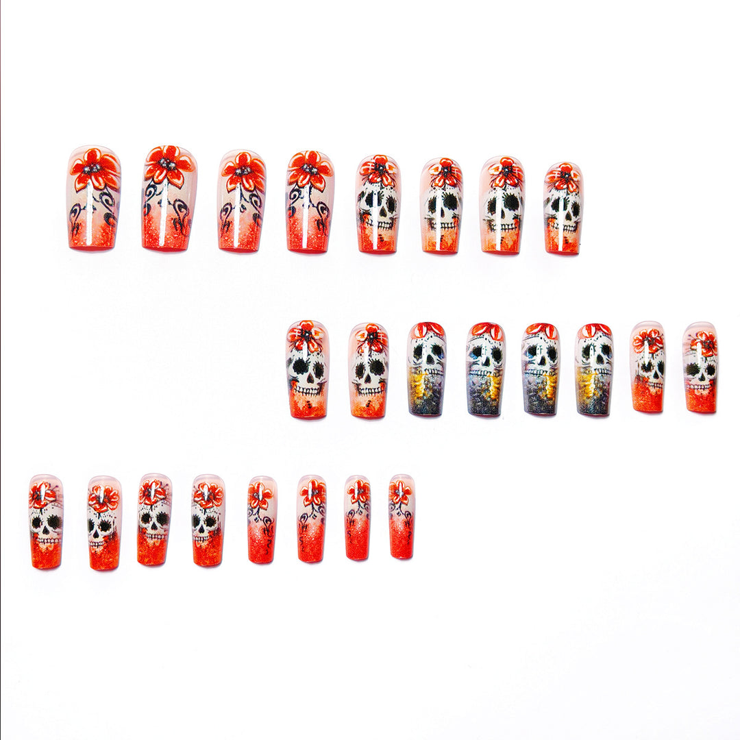 Artistic Skull and Flower Themed Nail Art Bowlift