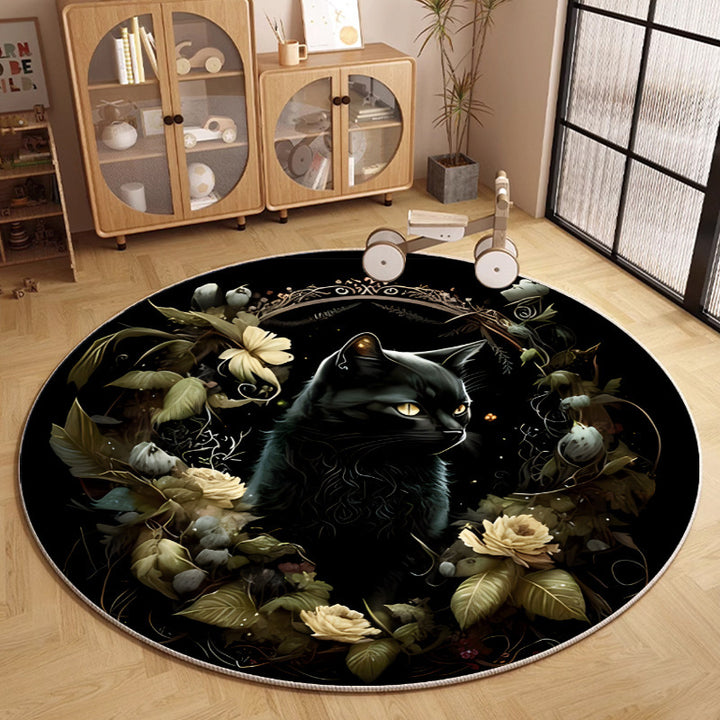 Round Cat-Themed Area Rug