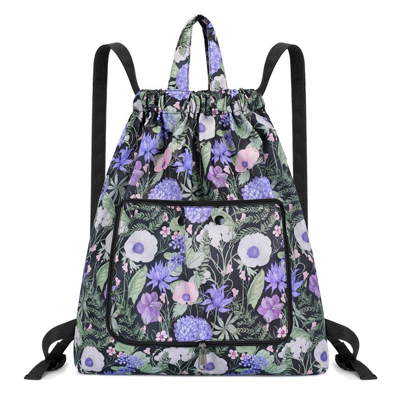 Lightweight Floral Drawstring Backpack Bowlift