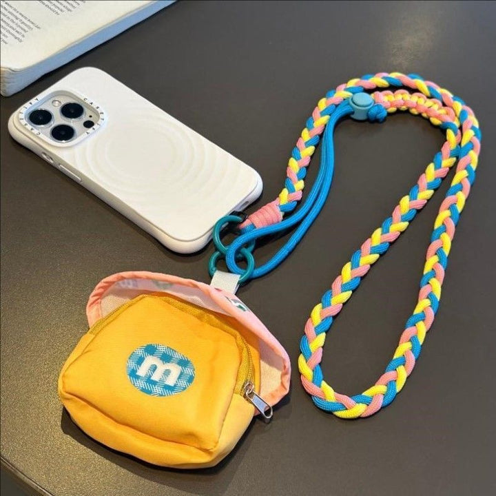 Braided crossbody phone lanyard with detachable mini pouch and adjustable cord Bowlift