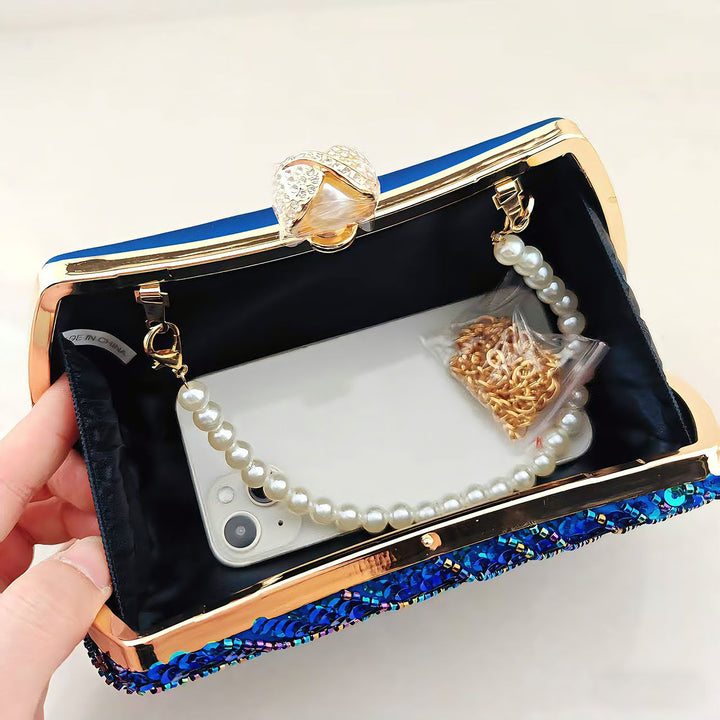 Sequined Peacock Design Clutch