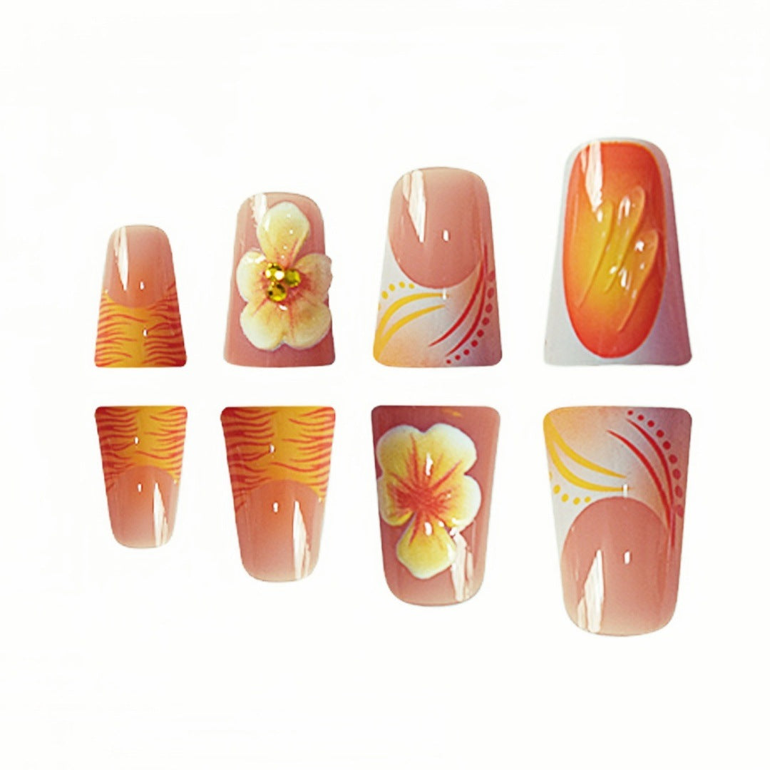 Decorative Floral Press-On Nail Set Bowlift