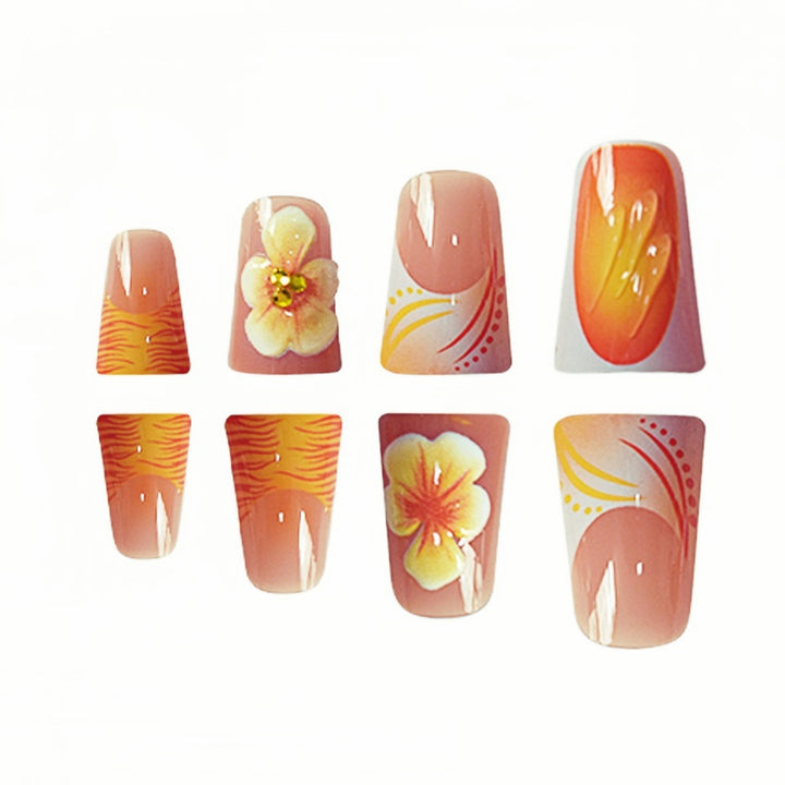 Decorative Floral Press-On Nail Set Bowlift