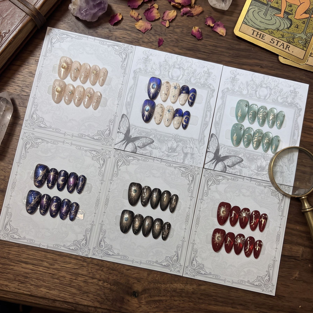 Decorative Press-On Nail Set with Celestial Accents Bowlift