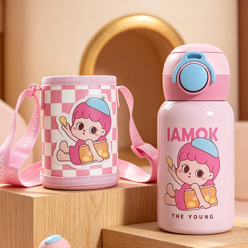 Women's insulated bottle with practical carrying strap and playful design Bowlift