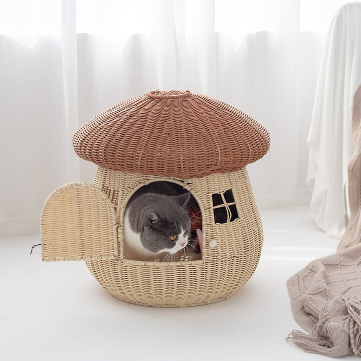 Playful cat basket in mushroom design Bowlift