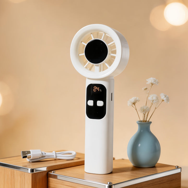 Ladies Portable Hand Fan with LCD Display and USB Connection Bowlift