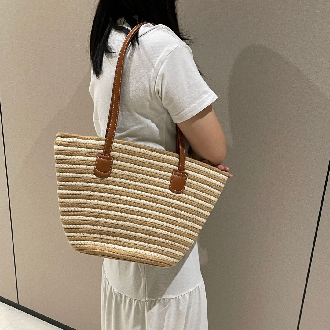 Trendy Basket Bag with Leather Handles Bowlift