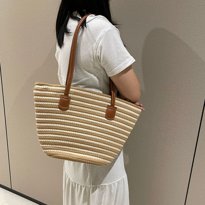 Trendy Basket Bag with Leather Handles Bowlift