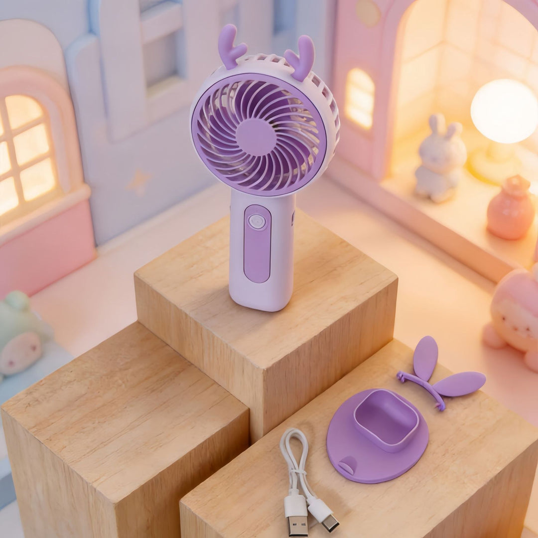 Ladies Portable Hand Fan with Cute Bunny Design Bowlift