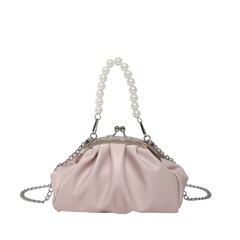 Elegant Clutch Handbag with Pearl Chain Bowlift