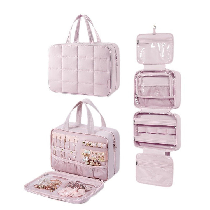 Padded cosmetic organizer bag with practical hanging system Bowlift