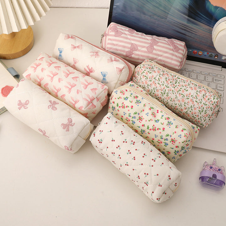 Quilted Bow-Print Cosmetic Pencil Case Bowlift