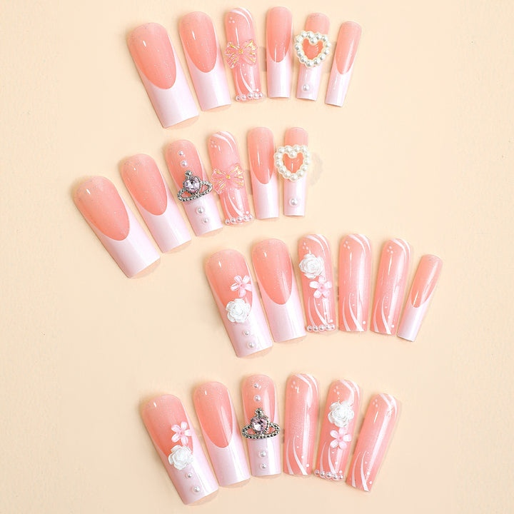 Artificial nail set with glamorous designs and decorative applications Bowlift