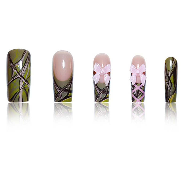 Decorative Long Press-On Nail Art with Bow Accents Bowlift