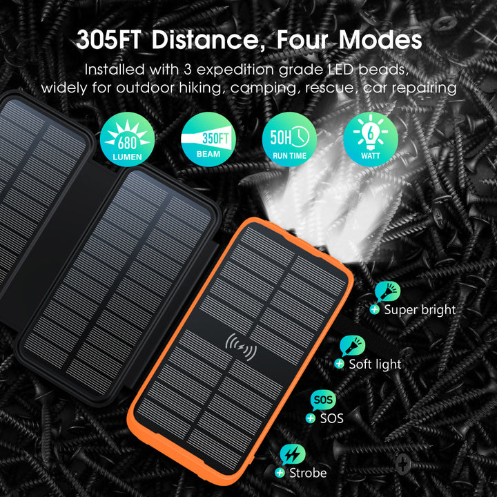 Portable Solar Powerbank with Wireless Charging and LED Lamp Bowlift