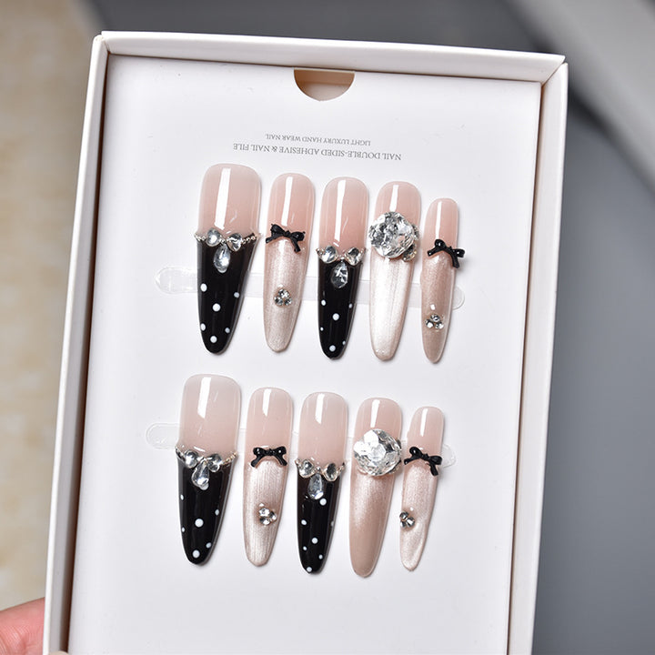 Premium Crystal-Decorated Stiletto Press-On Nail Extensions Bowlift