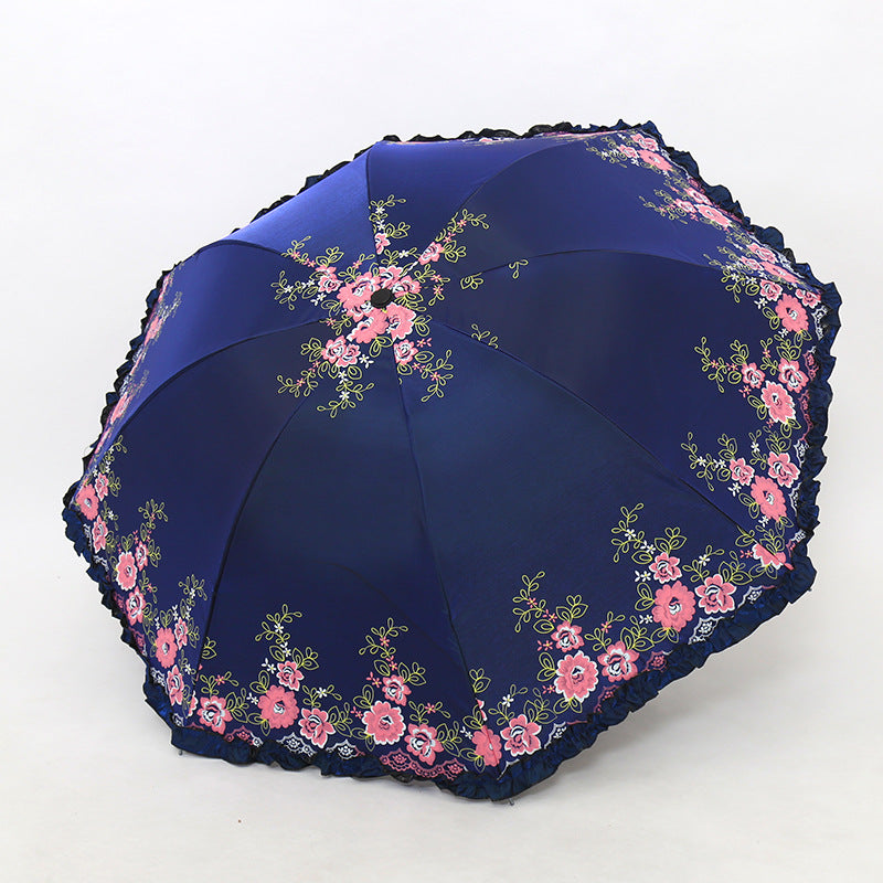 Women's Umbrella with Cheerful Floral Print and Wavy Edge Bowlift