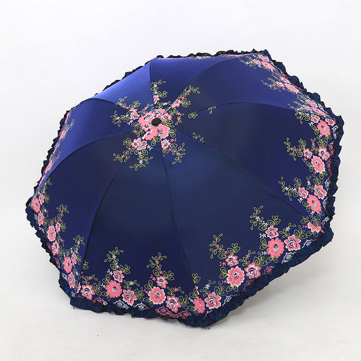 Women's Umbrella with Cheerful Floral Print and Wavy Edge Bowlift